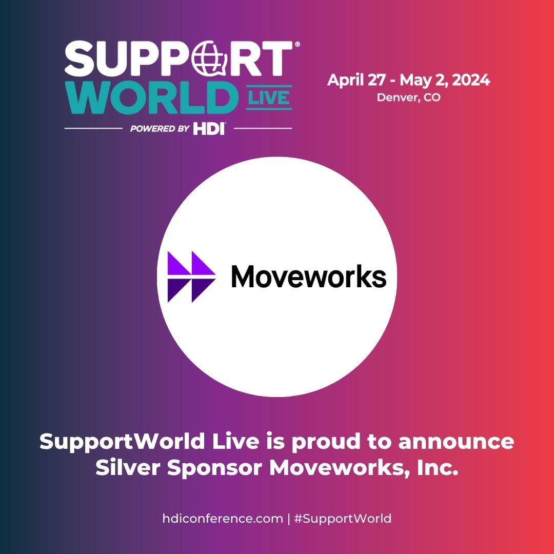 ThinkHDI's tweet image. Join us in welcoming Silver Sponsor @moveworks to #SupportWorld Live 2024! Get ready to see their innovative solutions at booth #226 in the Expo Hall. #Moveworks #ThinkHDI
