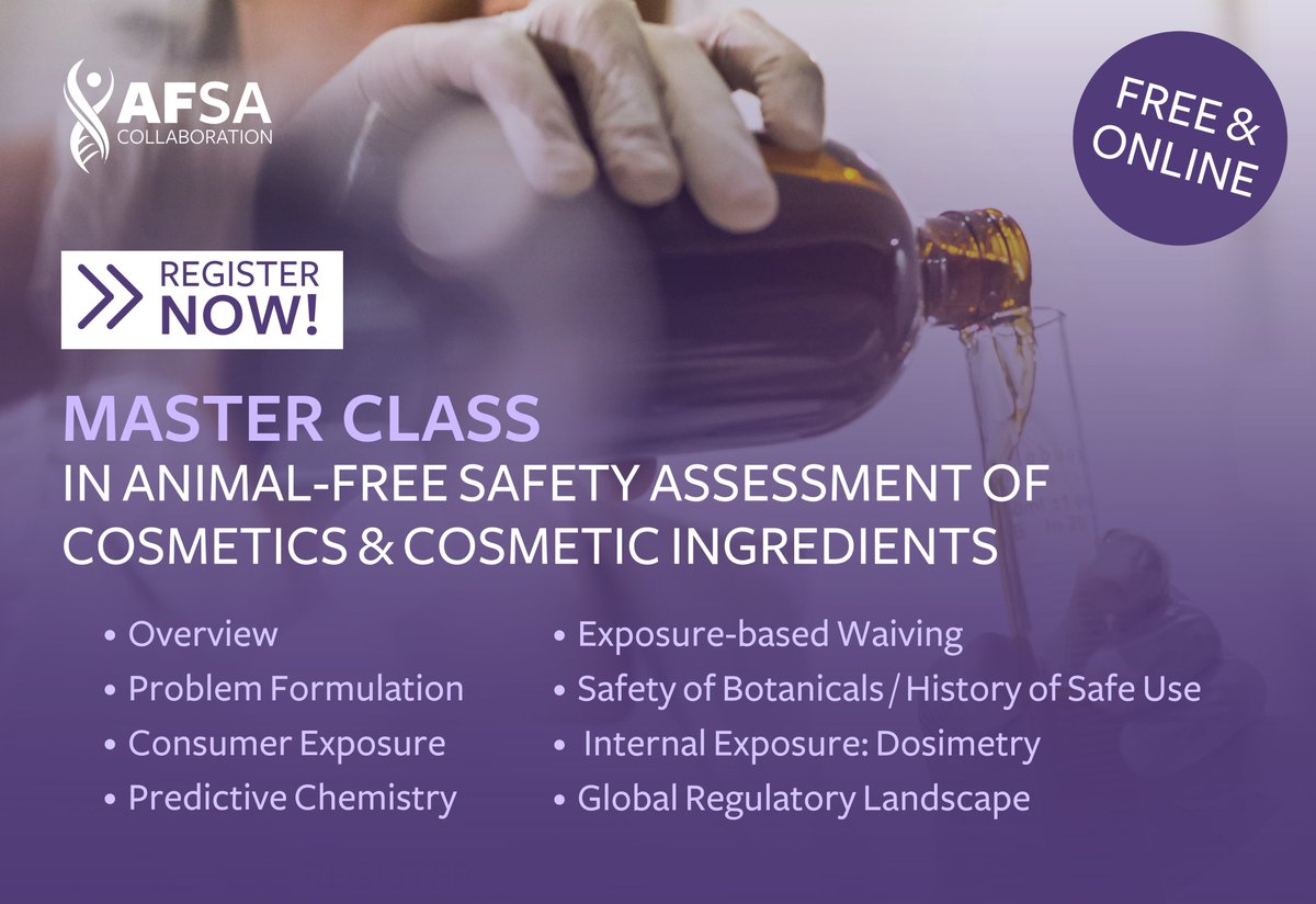 AFSAcollab's tweet image. 😮 Over 750 people from across 65 countries have already registered for our #AFSAMasterClass, embarking on a learning journey in the latest non-animal predictive biology &amp;amp; exposure assessment tools. ⚗👩‍🎓

Register for #free &amp;amp; complete at your own pace 👉 afsacollaboration.org/masterclass