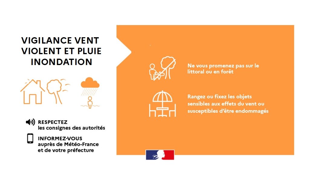 🟠 Le #Calvados sera placé en vigilance orange #vent violent et #pluie abondante demain, jeudi 22 février.  

🌬️ Les rafales pourront atteindre 100km/h dans les terres, 110km/h localement et 120km/h sur le littoral. 

⚠️ Attention aux risques de chutes d'objets
⚠️ Prudence sur le