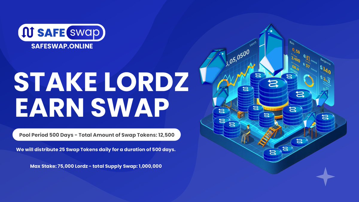 Stake $Lordz Earn $Swap Staking Pool on SafeSwap,online Don’t miss out on this exciting opportunity to stake your Swap Tokens and earn rewards over the next 500 days. Happy staking! staking.safeswap.online/lordz $Lordz $Swap #Staking #SafeSwap #Memelordz