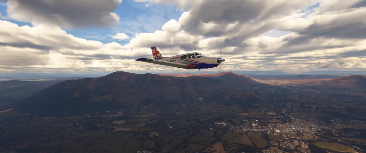 AJLUK1's tweet photo. Some PPL Solo Nav practice in the Sim today flying the fantastic @a2asimulations Commanche in my new repaint. EGNC Carlisle to EGNH Blackpool over the #lakedistrict https://t.co/5gOoxHo17o
