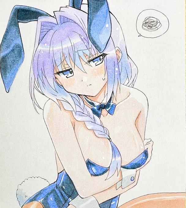 アナログカラーイラストの撮影と補正難しいね……!バニーガール秋子さん再び。 