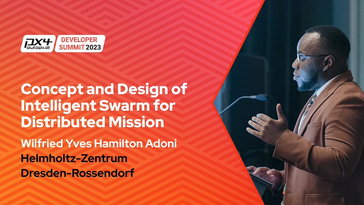 PX4Autopilot's tweet photo. 💡What does it take to make a drone swarm operate efficiently? Wilfried Yves Hamilton Adoni gives one of the most comprehensive looks at drone swarm technology in this video from his session at the #PX4DevSummit! ⚙️https://t.co/Nyewrem8Lz https://t.co/nobI4gZify