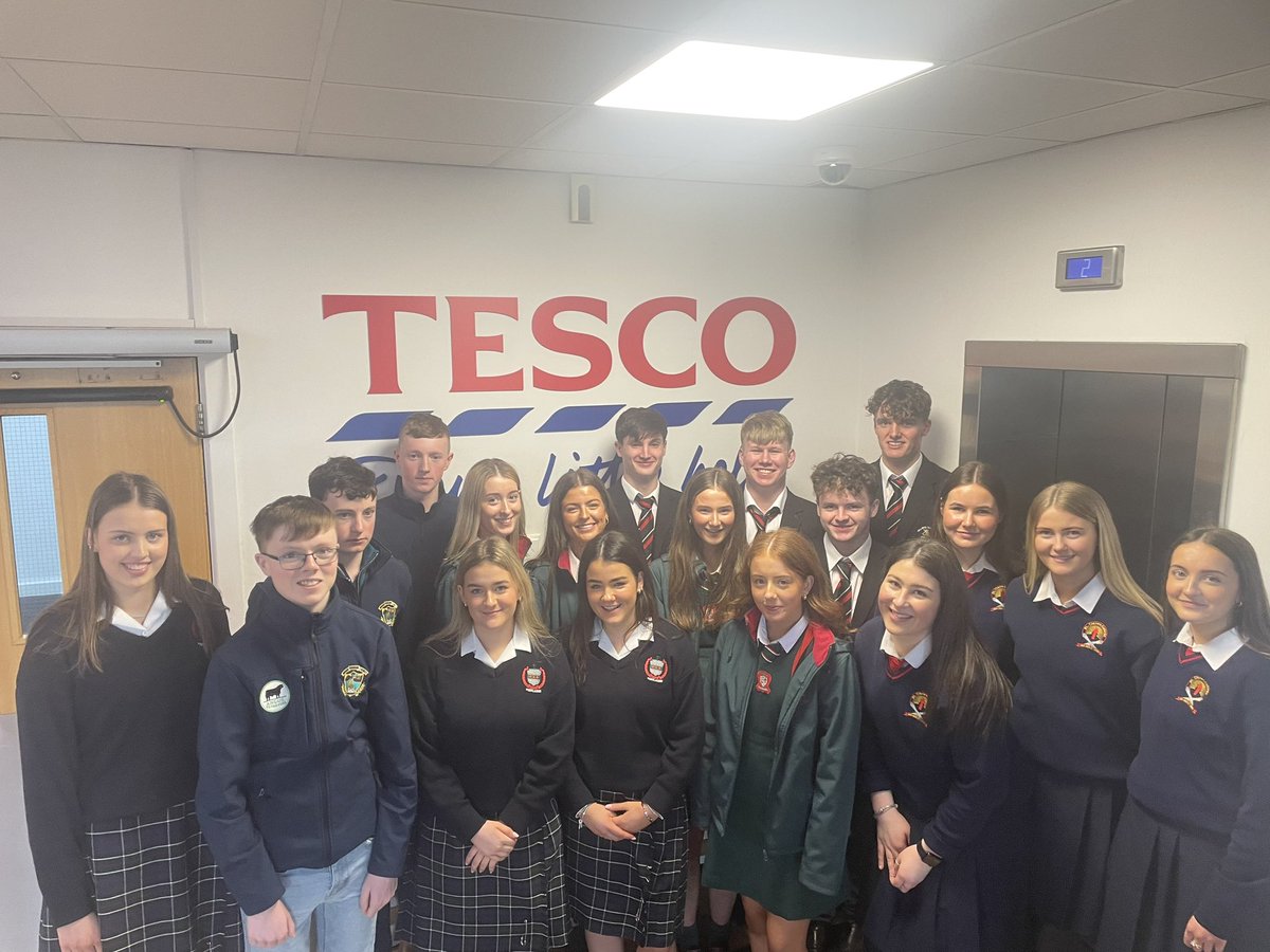 Day one of our school trip was a whistle stop tour of the best of Irish Agri food. We began the day in @TescoIrl and visited their tasting kitchen and our finalists presented their ideas to some of their senior staff