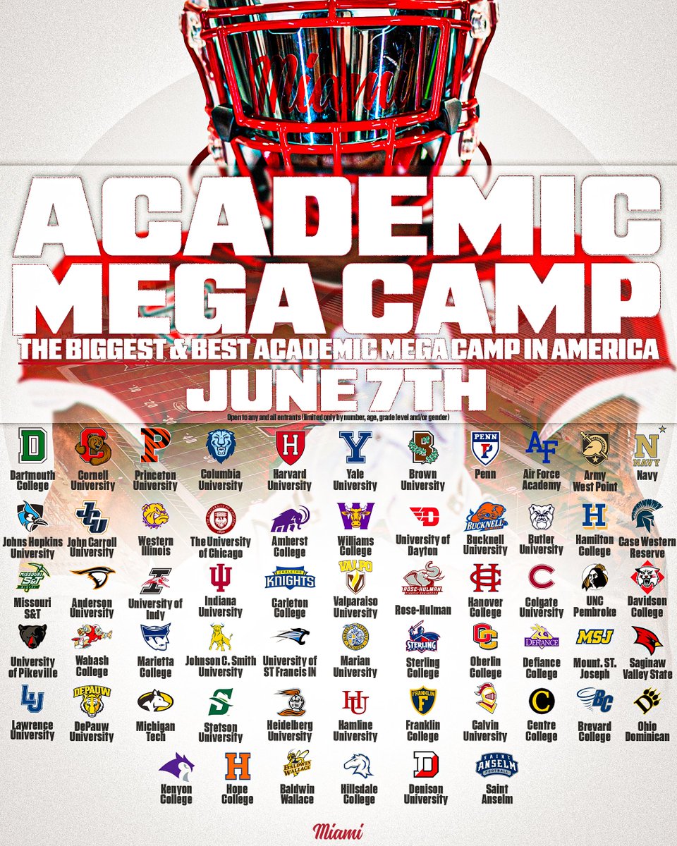 Over 60 schools will be at the NUMBER ONE rated Academic Mega Camp in the country‼️ Will you be there?👀 Register⬇️: …niversityfootballcamps.totalcamps.com/About%20Us