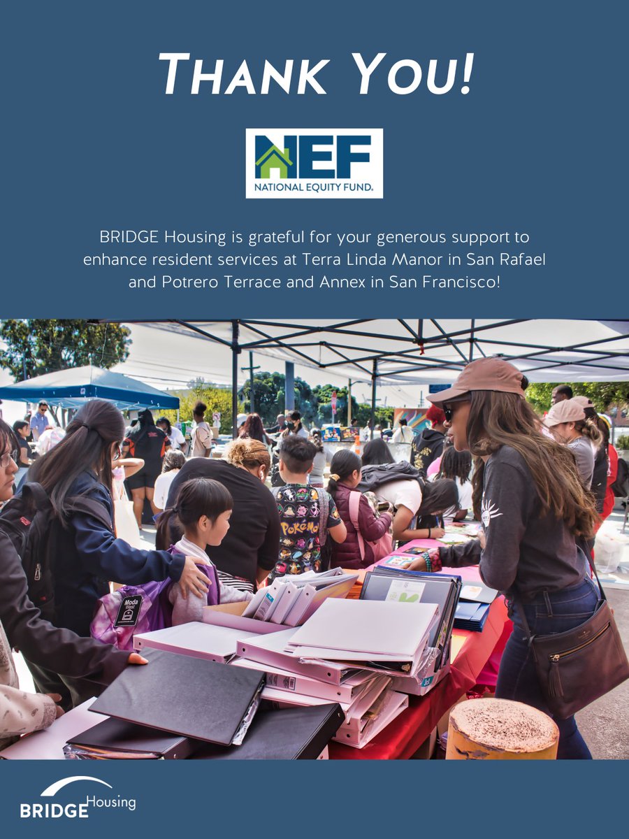 BRIDGEhousing's tweet photo. BRIDGE Housing extends our heartfelt gratitude to @NEF_LISC  for their $100,000 grant to elevate resident services at two BRIDGE communities in Northern California. https://t.co/v2kBwbGKCQ
