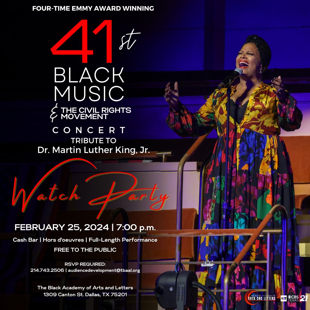 TBAAL's tweet photo. ✨THIS SUNDAY✨
Join us for the 41st Black Music and The Civil Rights Movement Concert Watch Party!
🎟️ ADMISSION: FREE to the public
🍸Cash Bar
🍴Hors d'oeuvres
📢 RSVP is required | audiencedevelopment@tbaal.org or 214.743.2506
#thingstodoindallas #concert #concertsindallas https://t.co/2CT1cDvvGX