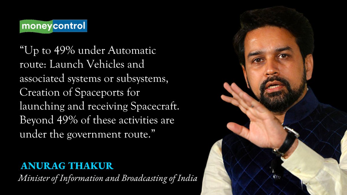 moneycontrolcom's tweet photo. Up to 49% FDI is now permitted under the automatic route for launch vehicles and associated systems or subsystems, the creation of spaceports for launching and receiving spacecraft.
Read
https://t.co/18hJG8vebj
#Spacecraft #ISRO #Space https://t.co/6tmSO5MCXm