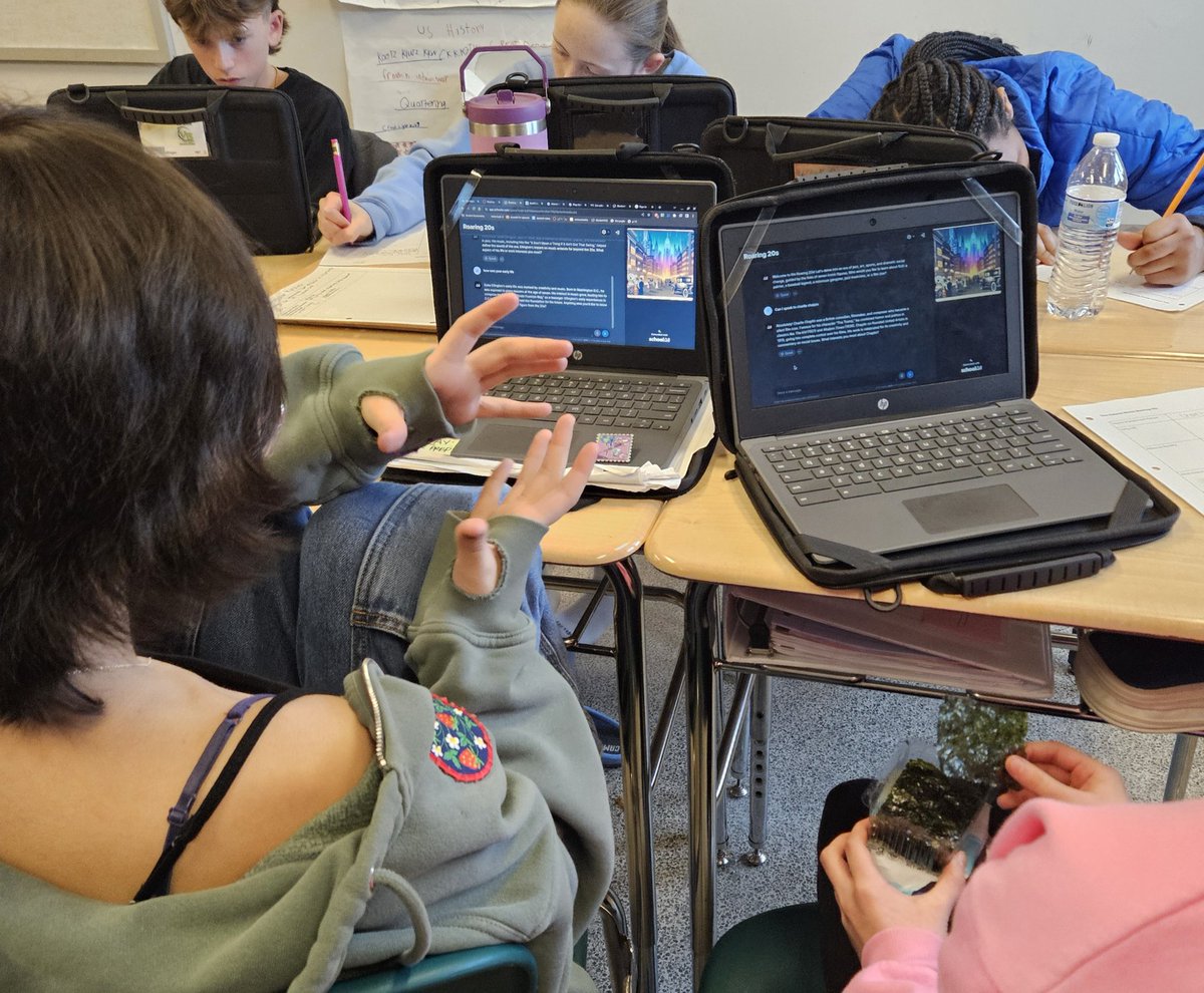 GilmoreGifted's tweet photo. 7th graders delved into history by questioning a historical Chatbot to uncover influential figures of the roaring 20s. Their findings were transformed into trading cards, blending technology with hands-on learning! 📚💡 https://t.co/jtR7f1HDJg