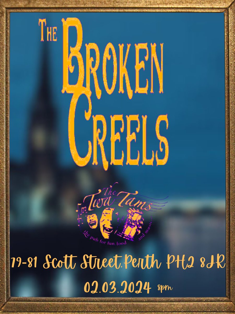 We are back down to Perth’s musical Mecca @thetwatams on the 2nd March. We’ll be kicking off the shenanigans at 8pm! Mon doon and catch our set! Cheers #TheBrokenCreels #scotland