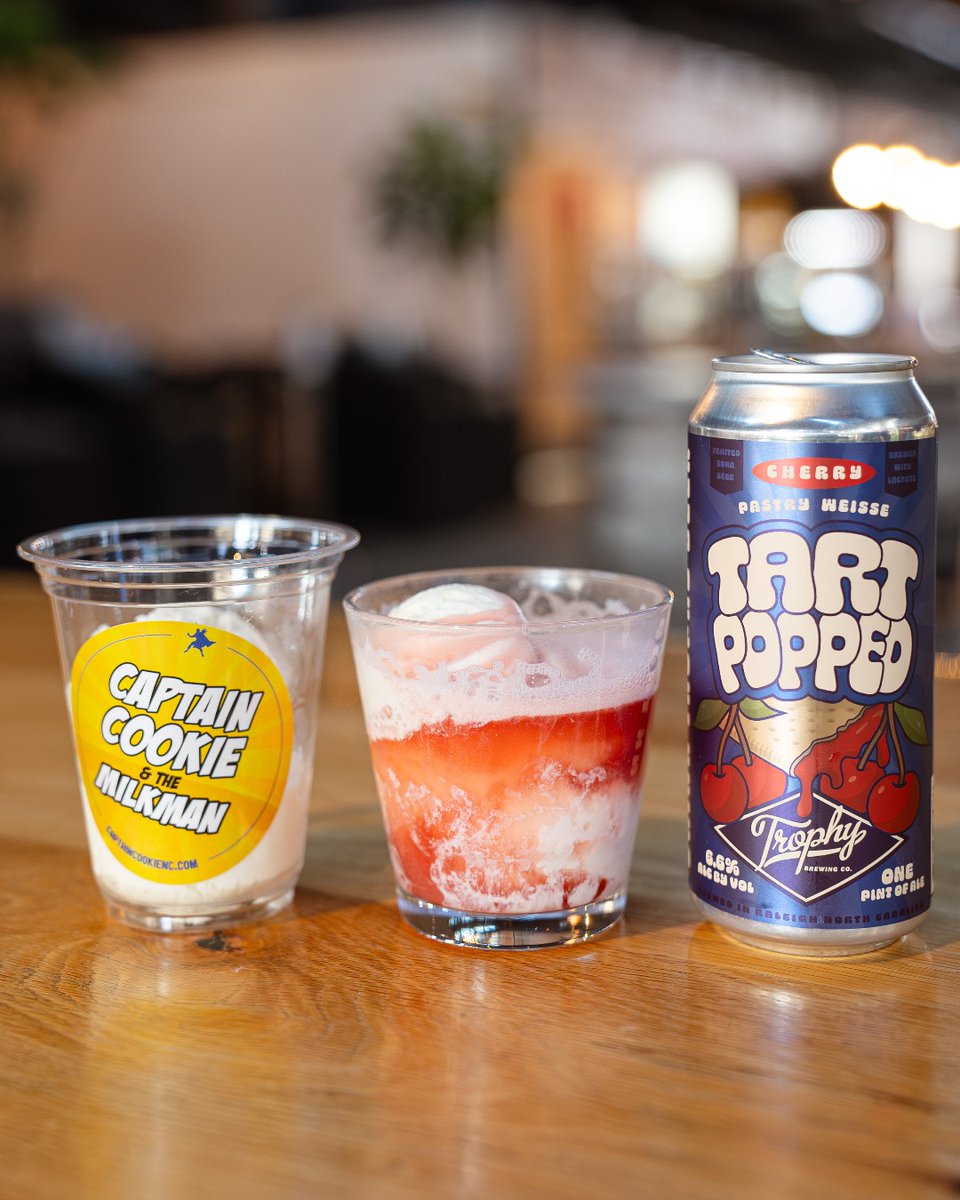 BAR :: This month, we're reinventing the classic Ice Cream Float with a twist! Featuring @Trophybrewing's Cherry Tart Popped 🍒 Beer meets dessert, as we pour over a scoop of our very own Captain Cookie's vanilla ice cream!
