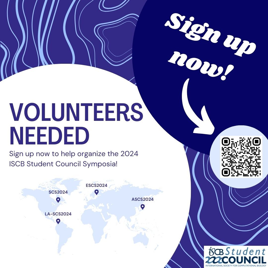 Hello community! The @iscbsc is currently recruiting volunteers to organize the 20th Student Council Symposium (SCS2024) at the #ISMB2024 in #Montreal.  If interested, you can drop me a message or fill out the form no later than February 25th! 
Apply here: iscbsc.org/symposium_volu…
