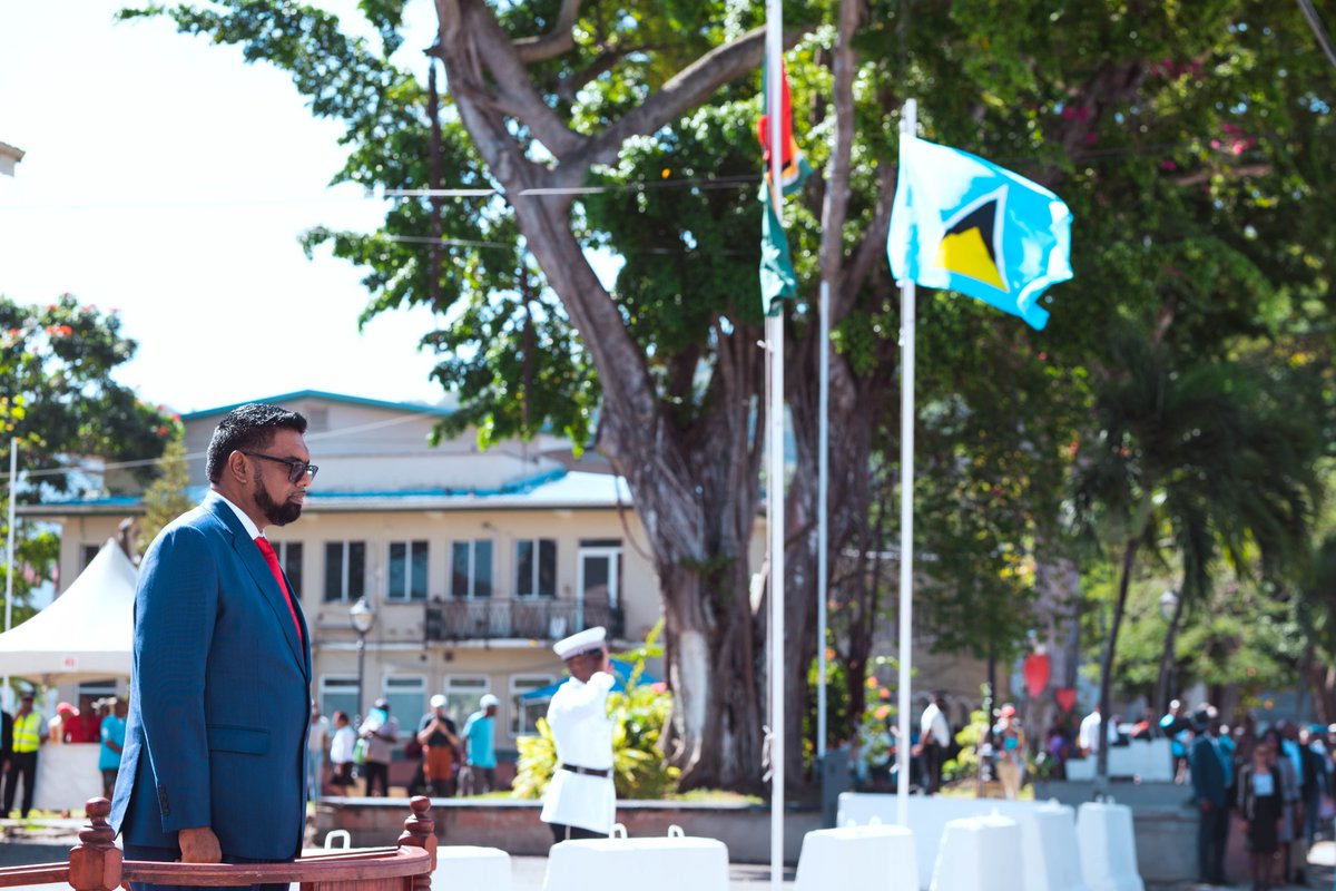 opmsaintlucia's tweet photo. ๐ฑ๐จSaint Lucia hosts the President of the Co-operative Republic of ๐ฌ๐พGuyana, H.E. @DrMohamedIrfaa1, for our #Independence45 celebrations.
President Ali addressed a Special Joint Sitting of Parliament on Feb. 21 and will participate in other official Independence 45 activities. https://t.co/9bWYslw2uf