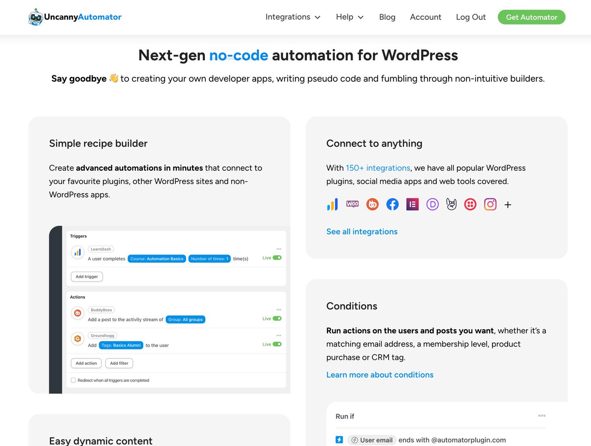 Just got off the call with Uncanny Automator <a href="/automatorplugin/">Uncanny Automator</a> team, and I'm excited!!

This plugin will save you both TIME and MONEY.

It's basically Zapier for WordPress without the high costs.

Over 150+ Integrations
75 Million Successful Automation Runs
2.5 million work-hours