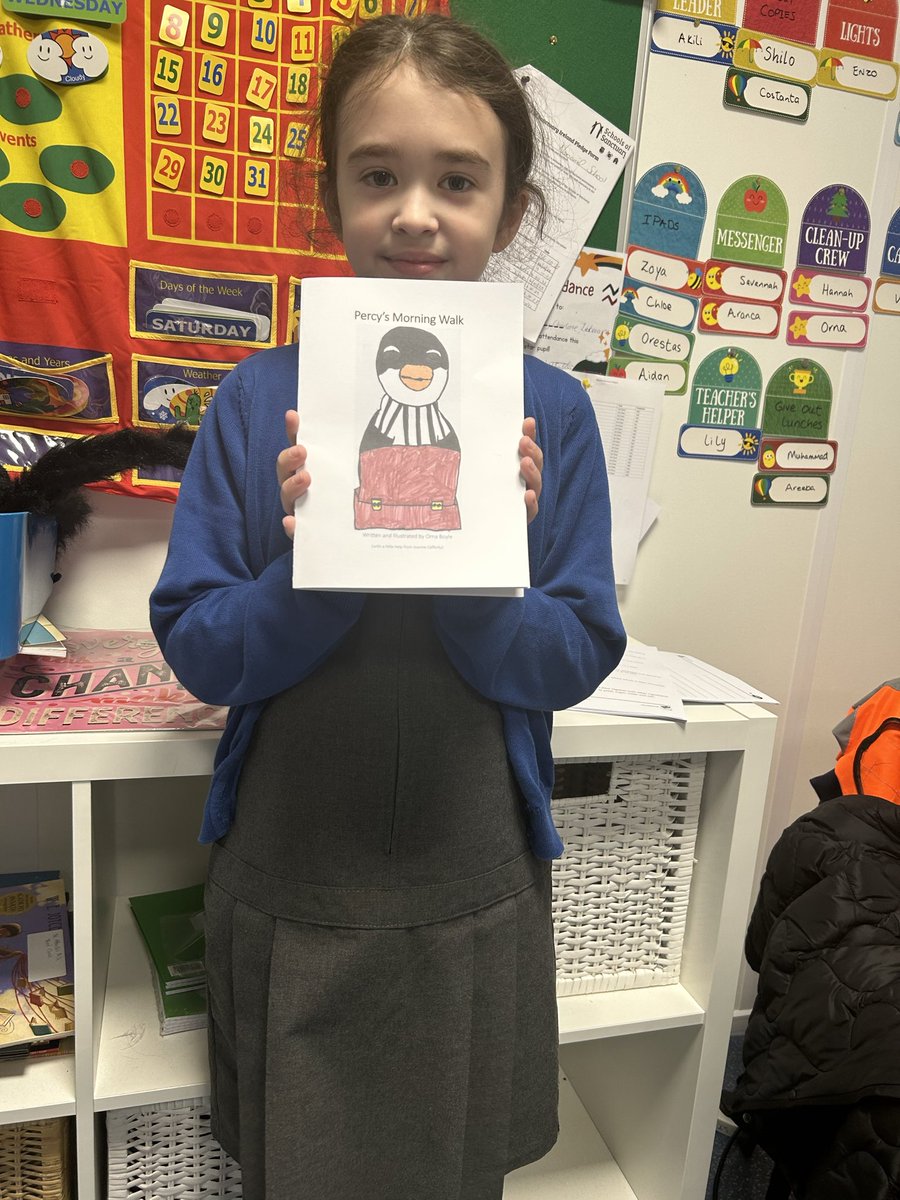 4thSAttracta's tweet photo. Congratulations to our 3rd class student, Orna, on writing and illustrating her first short story. We were very privileged to hear the story for ourselves today, accompanied by Percy the Penguin (the inspiration for this story!) 
We are so proud of you Orna! 📚 https://t.co/5fPl0WqgWp