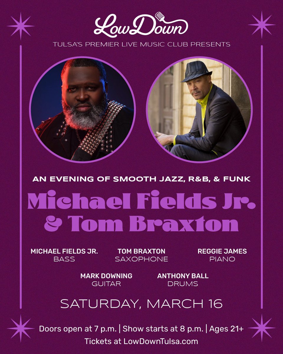 mikefezee's tweet image. TULSA! I’m EXCITED to be back the LowDown. And I’m even more excited to have my good friend Saxophonist @tombraxtonmusic with me! Save the date. We have a fantastic show in store for you! #michaelfieldsjr #fieldsgood #tombraxton #lowdowntulsa #tulsajazz #piccolobassandsax
