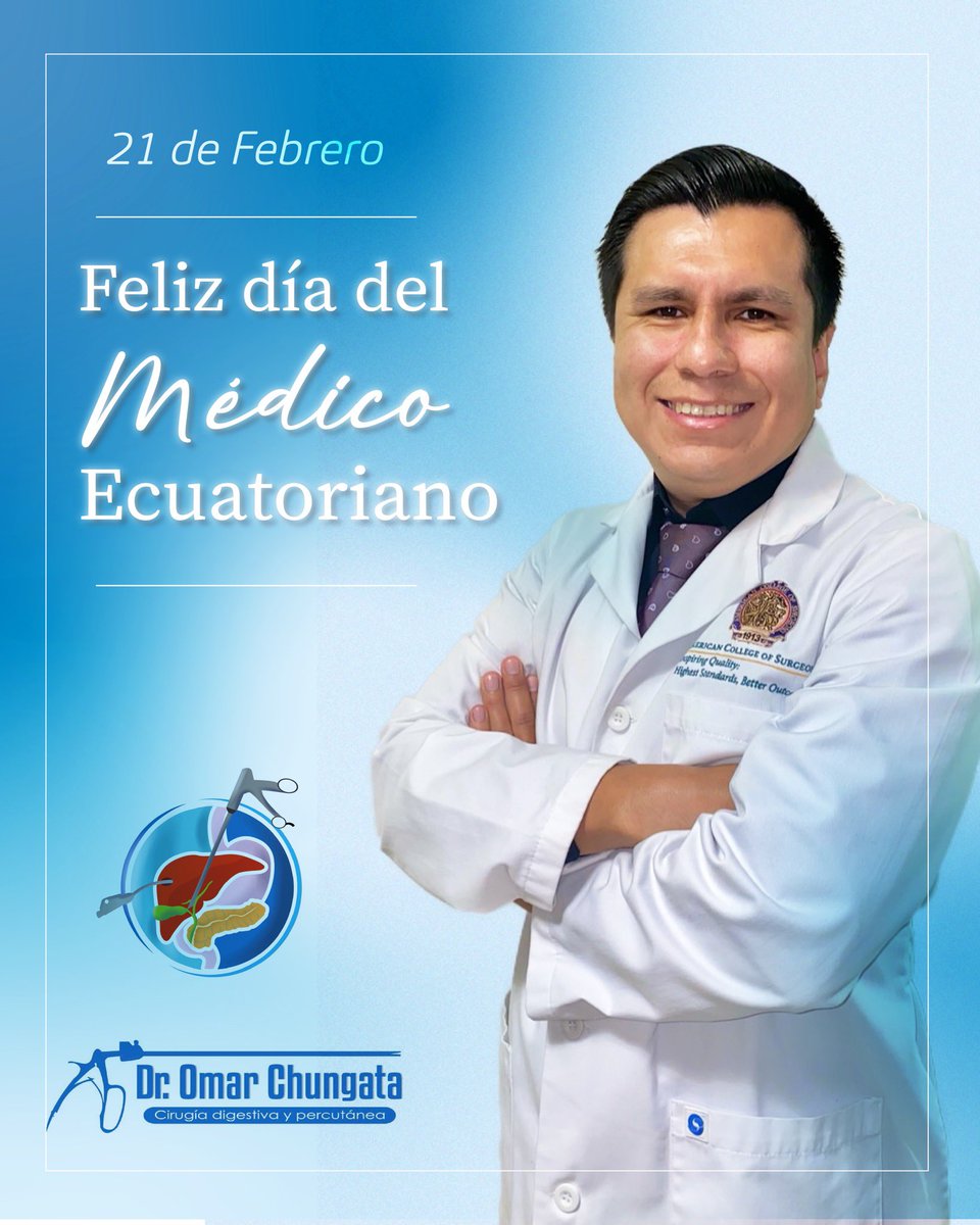 OmarChungata's tweet photo. Feliz día a todos los colegas Médicos 

Dr. Omar Chungata Peláez 
Cirujano General
Cirujano Digestivo
Cirugía Laparoscópica Avanzada
Cirugía Percutánea (Intervencionismo guiado por Imágenes)

Especializado en Argentina y EEUU
Fellow American College of Surgeons https://t.co/jf2wiJw6N4