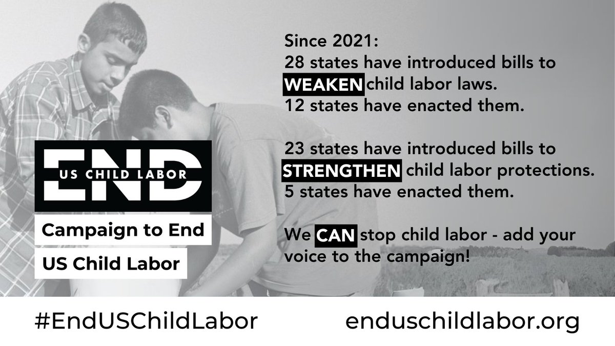VeriteNews's tweet photo. While the rest of the world tries to #EndChildLabor, the #UnitedStates is scrambling to INCREASE it. We're one of 40+ members of the Campaign to #EndUSChildLabor. 

Take action with us &amp; call on legislators to end exploitation https://t.co/xAtKkloPDH https://t.co/DN17brKU9r