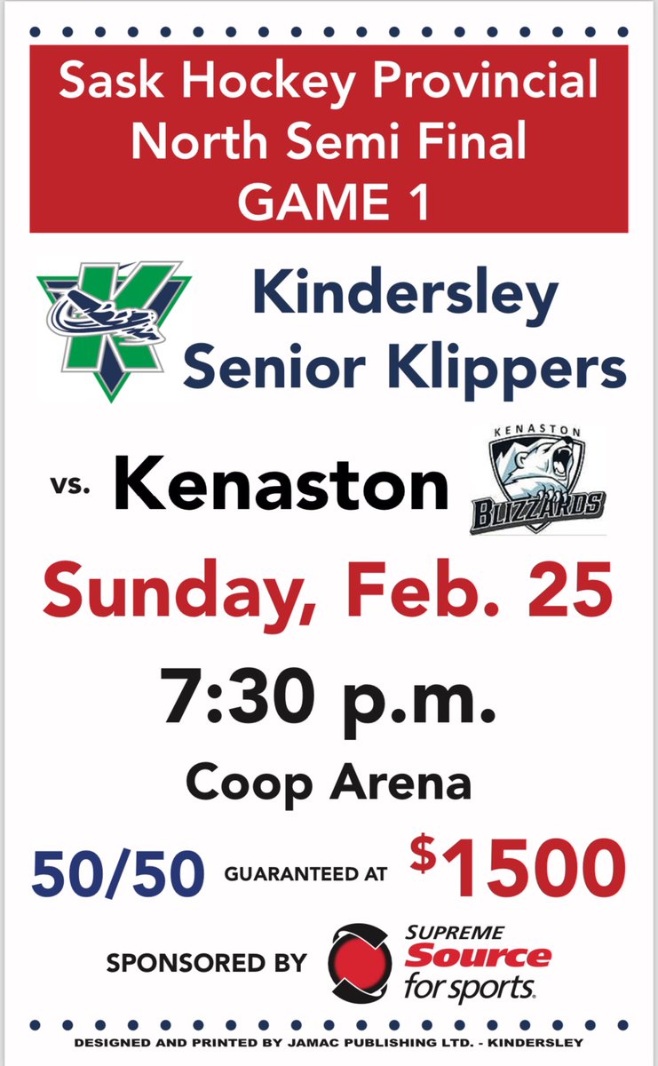 Game 1 for the North Semi Final in Sr A provincials is set for Sunday Feb 25! <a href="/SVHLBlizzards/">Kenaston Blizzards SHC</a> #srklippershockey #sraprovincials