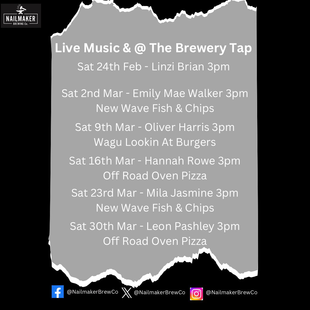 Weekend plans 🎤🍺🎵❤️ We have the fantastic @linzibrianmusic singing from 3pm on Saturday . Come down & join us for a super chilled session. Check out our forthcoming line up. Our fab food vendors start in March. We have your favourites & some new menus to try 🐟🍟🍔🍕❤️