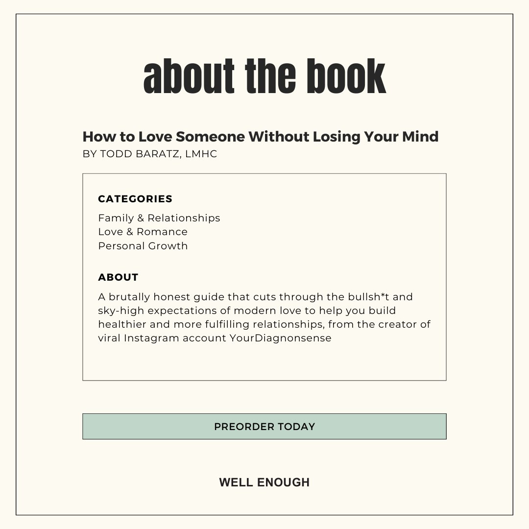 🚨 Cover reveal alert! How to Love Someone Without Losing Your Mind by <a href="/toddbaratz/">Todd Baratz</a> will hit bookshelves 6/4/24.

#newbooks #bookrecs #bookreview #relationshiptips #relationshiphealing #relationshiptherapy #tbrlist #bookrecommendations