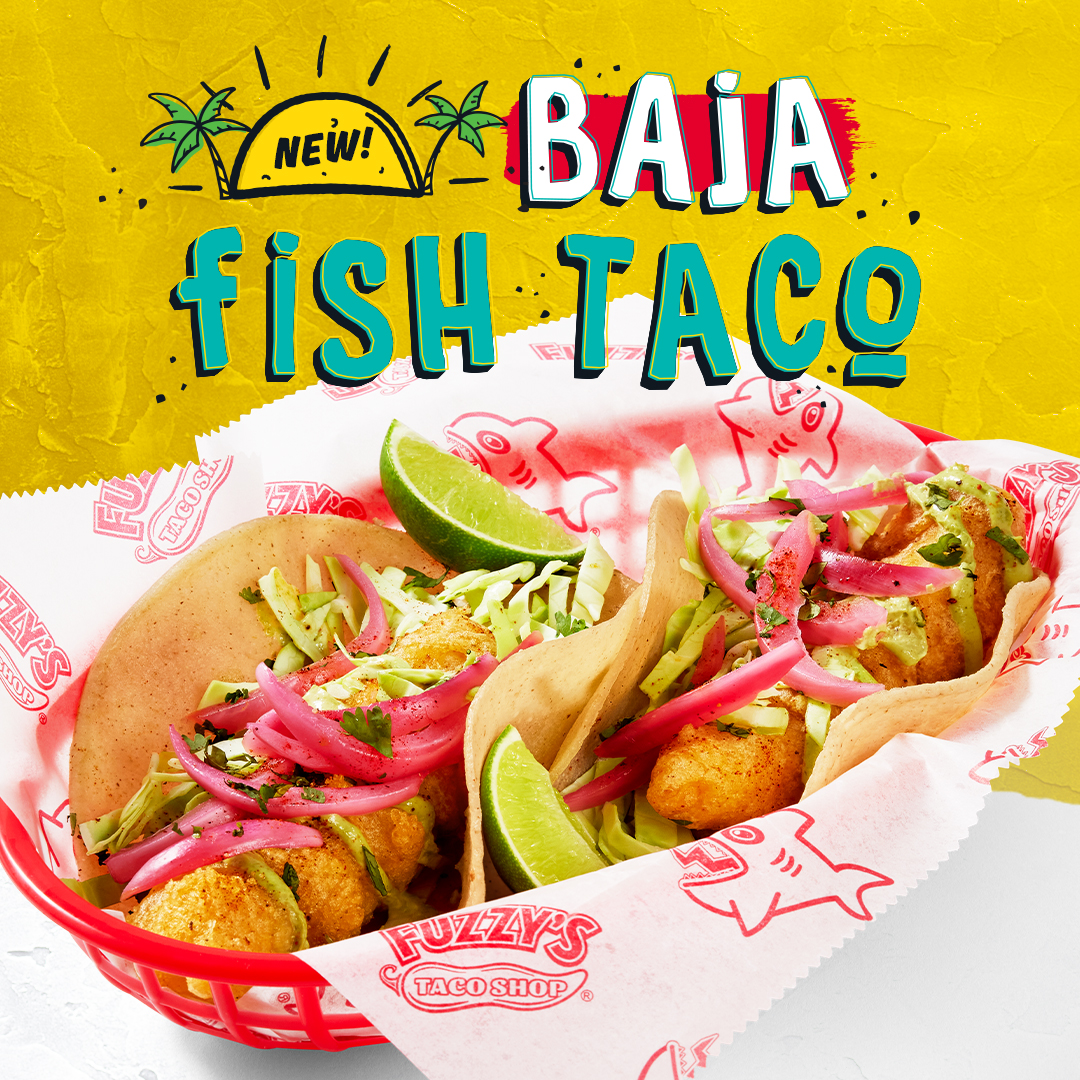 fuzzystacoshop's tweet image. Fuzzy’s New Baja Fish Taco! Beer-battered cod served on soft corn tortilla with pickled onions, shredded cabbage, cilantro, house-made cilantro-lime cream, and topped with our famous Fuzzy dust. #fuzzys #fuzzystacos #fuzzystacoshop