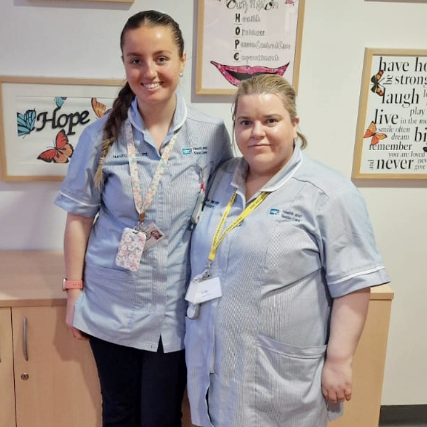 SouthernHSCT's tweet photo. Congratulations to Xenia and Emma on receiving their pins today on National Mental Health Nurses' Day! 🎉 Good luck in your future career as a mental health nurse in Bluestone! #teamSHSCT #MentalHealthNursesDay https://t.co/wobBjHflqd