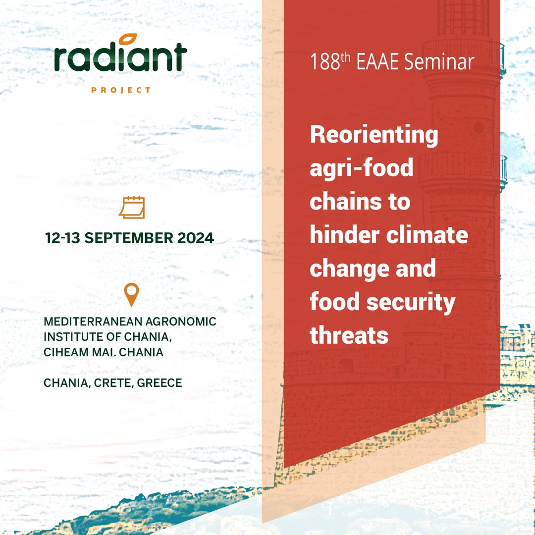 Join us for the 188th EAAE Seminar, organized by our sister project @BiovalueProject! Further information about registration, submission deadlines, participation fees and more, can be found here. 👇 188eaae.maich.gr #RADIANT #BioValue #FoodChains #ConferenceCall