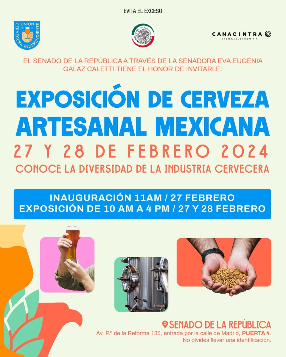 SectorAlimentos's tweet photo. La Unión Cervecera Independiente y el #SAByT a través de la #Rama27 invitan a la "Exposicion de Cerveza Artesanal Mexicana" en el @senado no te pierdas la oportunidad de conocer más de esta industria.
#Rama27 #cervezaartesanalmexicana https://t.co/vlIEe1jGgo