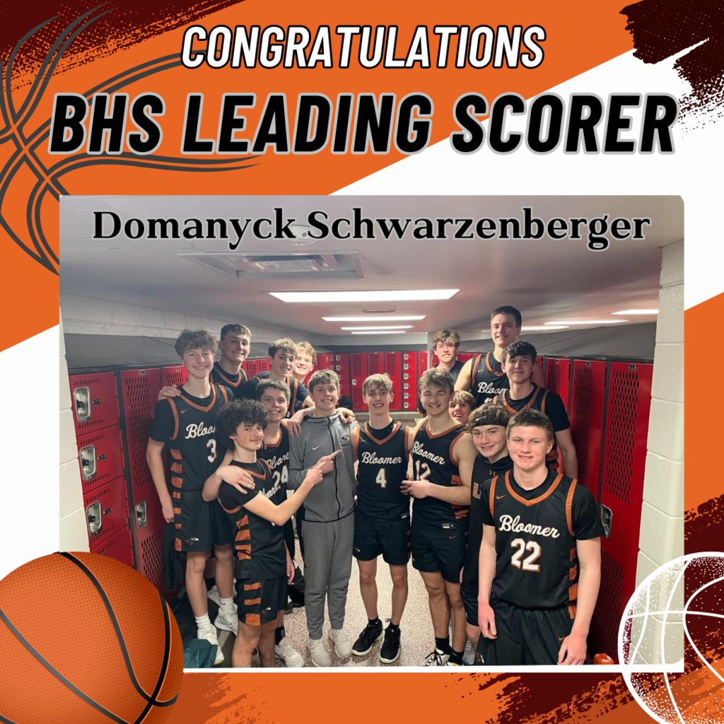 bloomersd's tweet photo. 🏀🌟 A historic moment for Bloomer High School Boys Basketball! 🎉 

Join us in congratulating Dom Schwarzenberger who secured his place as the all-time scoring leader, surpassing Payton Dachel's record set in 2018 with 1495 career points! 🏆 https://t.co/1OmnTdfJsz