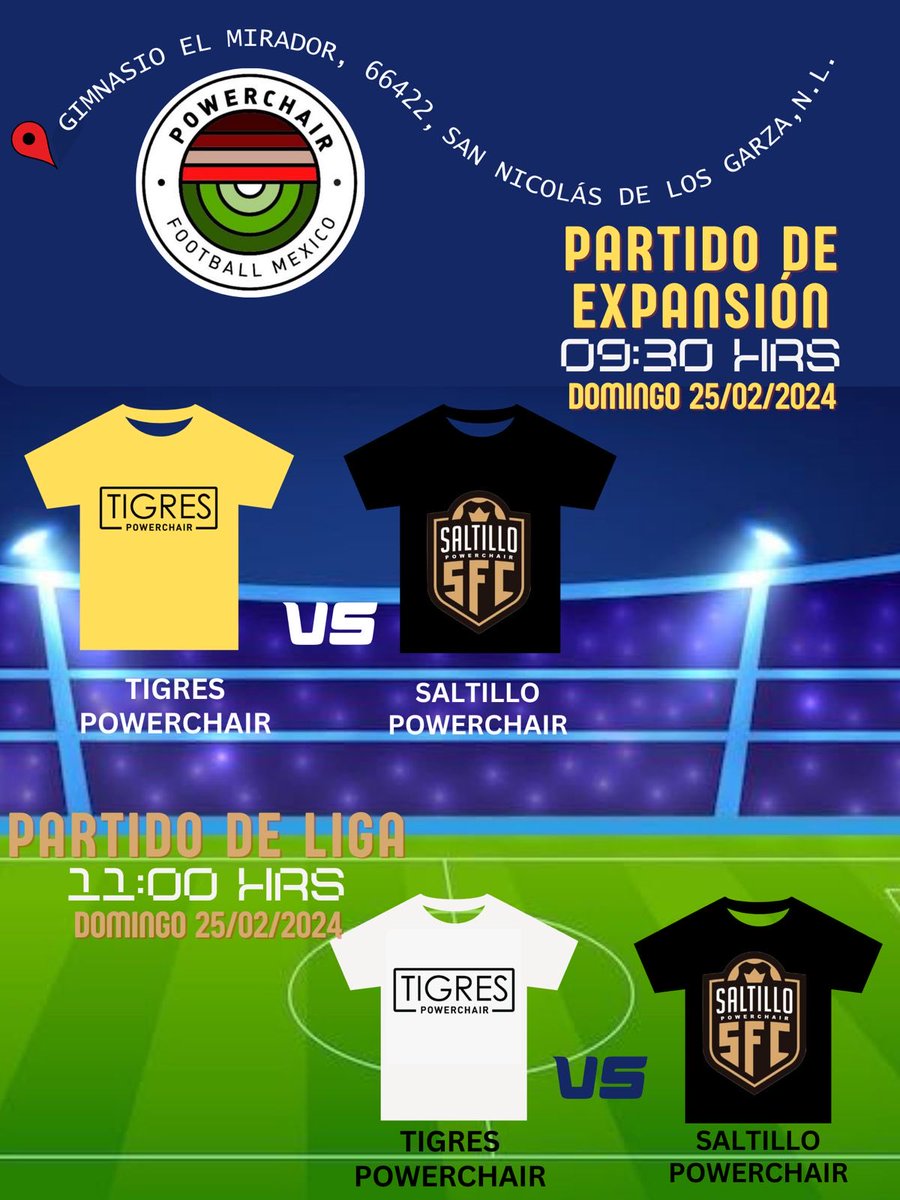 PowerchairMx's tweet photo. ¡Fin de semana con mucho Power! Tigres Powerchair recibe la visita de Saltillo FC. ♿️⚽️🐯 #Inclusión #Discapacidad #FútbolParaTodos #TigresPowerchair #SaltilloFC https://t.co/j8r1P9RKOo