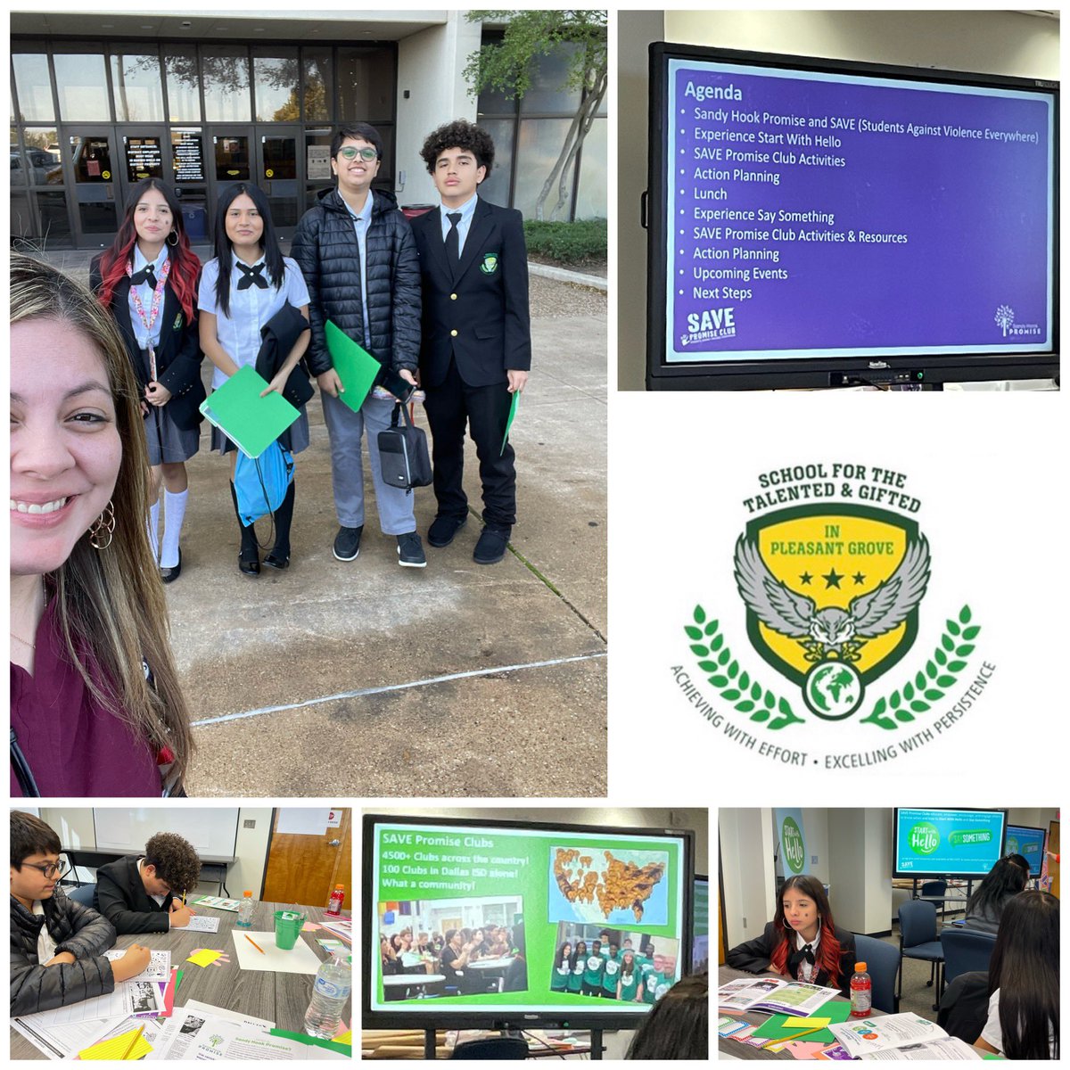 At the #SAVEPromiseClub Youth Leadership Training with 7th Grade Students @sandyhook 💛💚🦉 getting ideas to bring back to @STAGinPG to create a stronger sense of belonging in our school 💕 @DrReyC @Dr_Delgado1 @CounselingDISD @dallasschools @TeamDallasISD @MJJackson1906