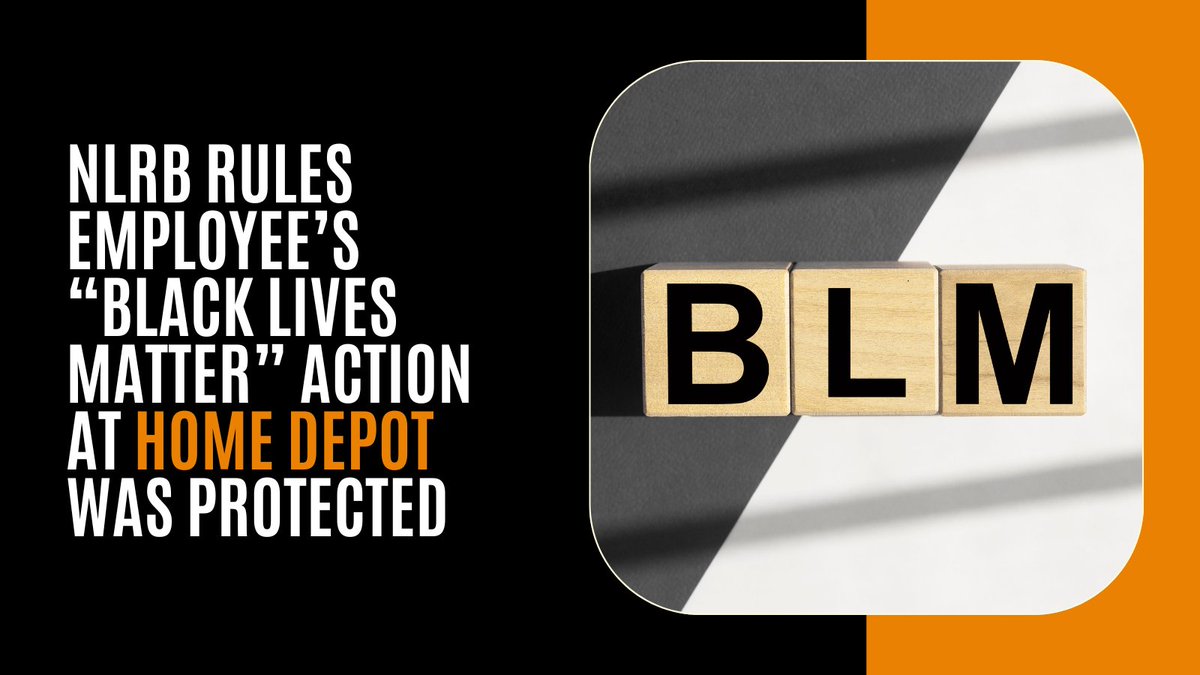 NLRB_Board's tweet photo. Today, the NLRB found that Home Depot violated the National Labor Relations Act by instructing an employee to remove the letters “BLM” from their apron or face termination.

https://t.co/odQyeRPGQK https://t.co/IQKyiJcedT