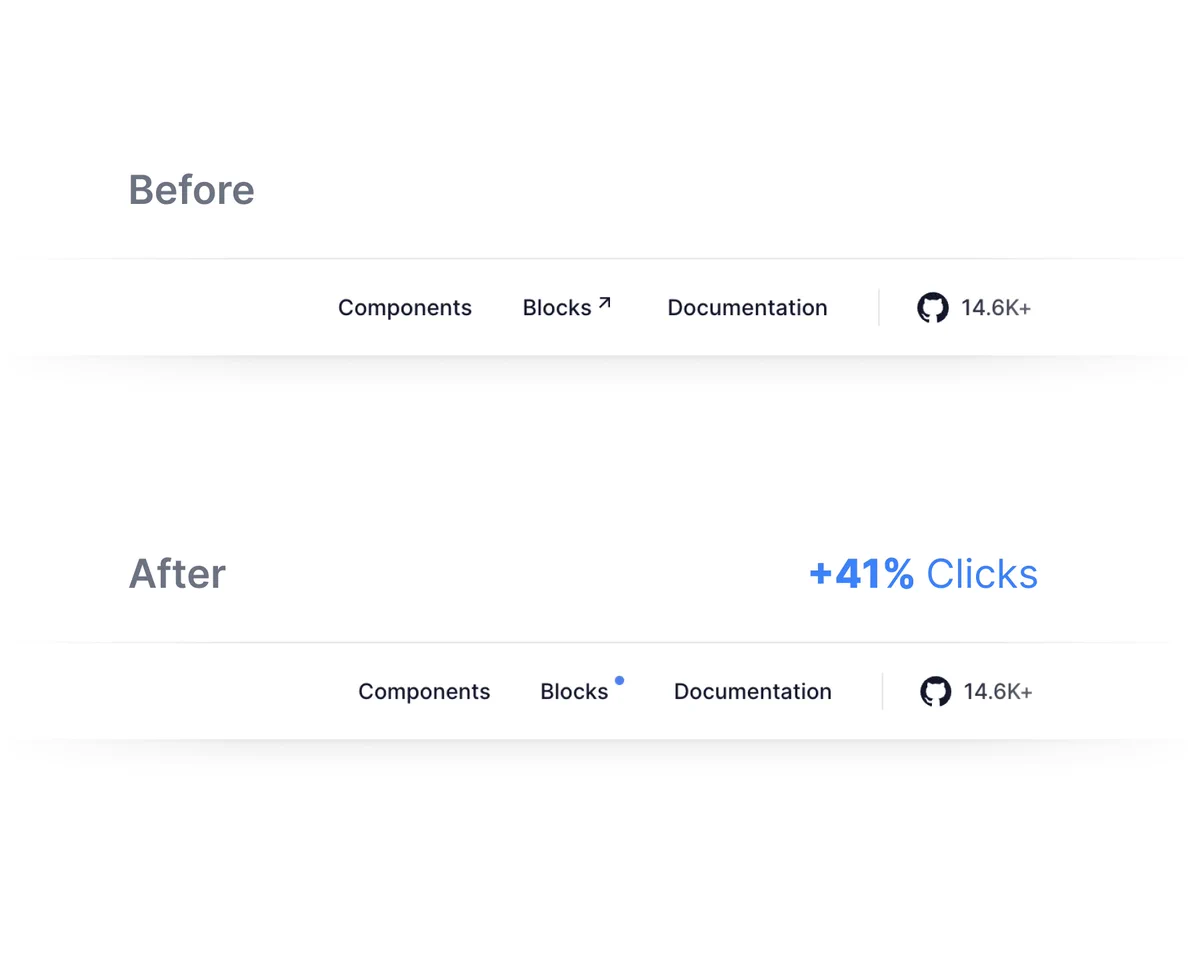 Two navbars, with one Link item styled with an external link icon, and another with a notification circle.