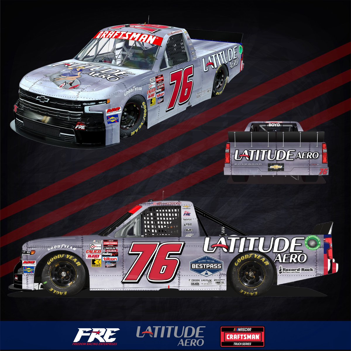 Help us in welcoming aboard @LatitudeAero , a long-time partner of @SpencerBoyd , this week for Atlanta! Tune in Saturday at 2:00 PM EST to catch this truck in action on the track!