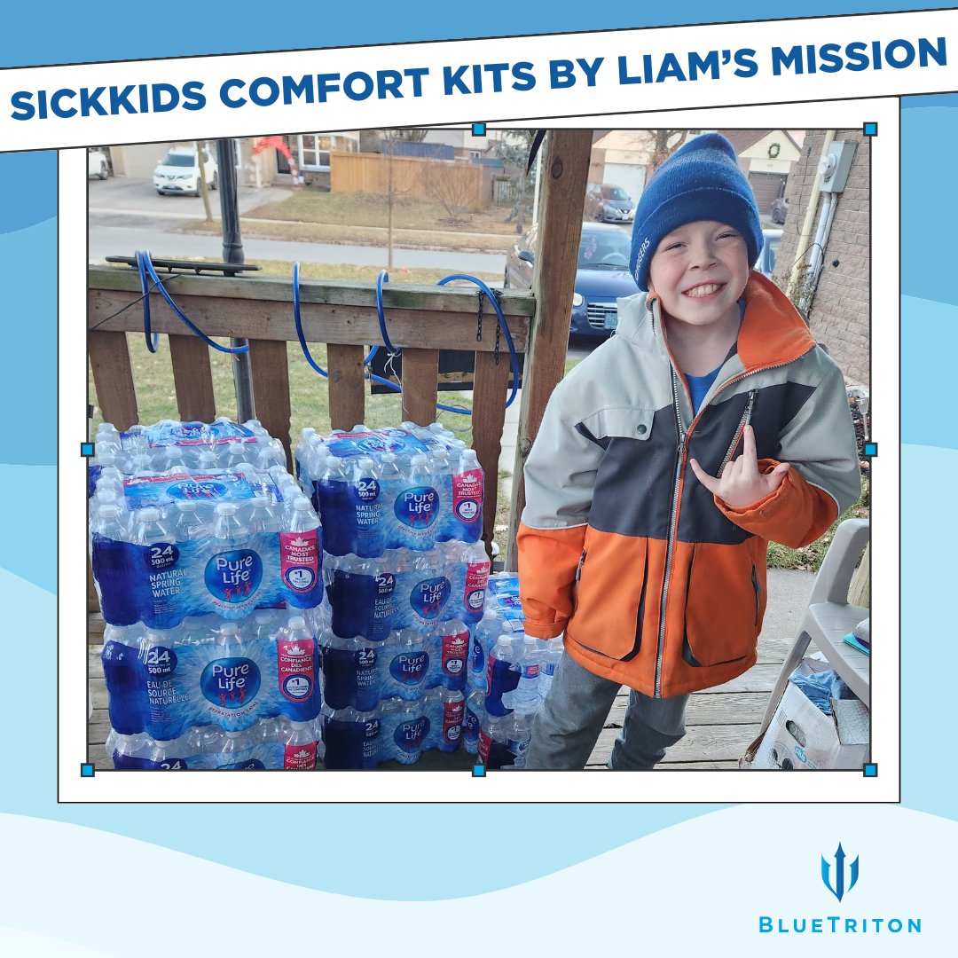 Honoured to sponsor Liam's Mission led by Liam Wilson. Liam's compassion shines through in his Comfort Kits for @SickKidsNews, providing essentials like Pure Life water bottles and support to families during hospital stays.  #BlueTritonBrands #SickKidsHospital #LiamsMission