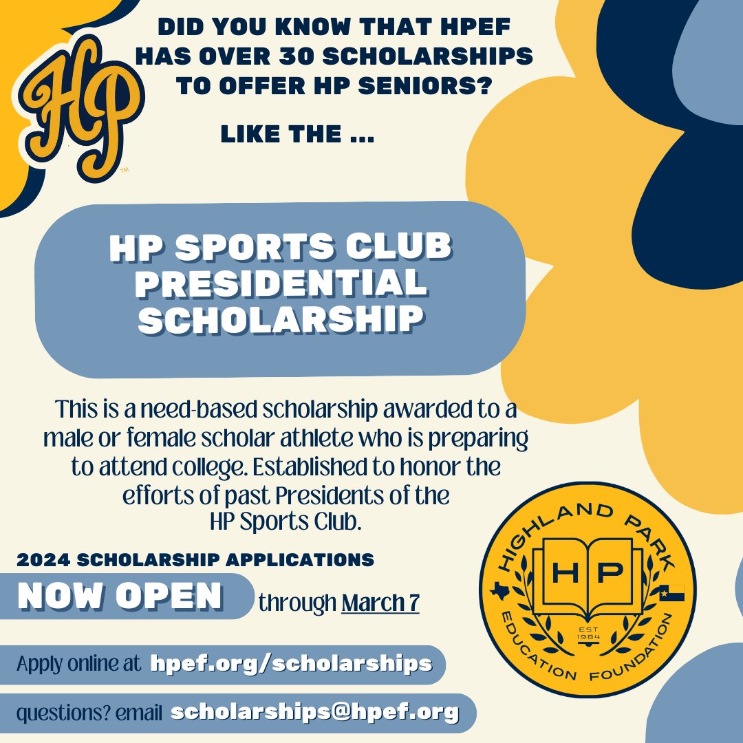 HPSportsClub's tweet photo. HP family - be aware of scholarships the Sports Club offers and apply!  We are very fortunate to have a booster which gives so much back to our students every year. https://t.co/dpJktvsCyN