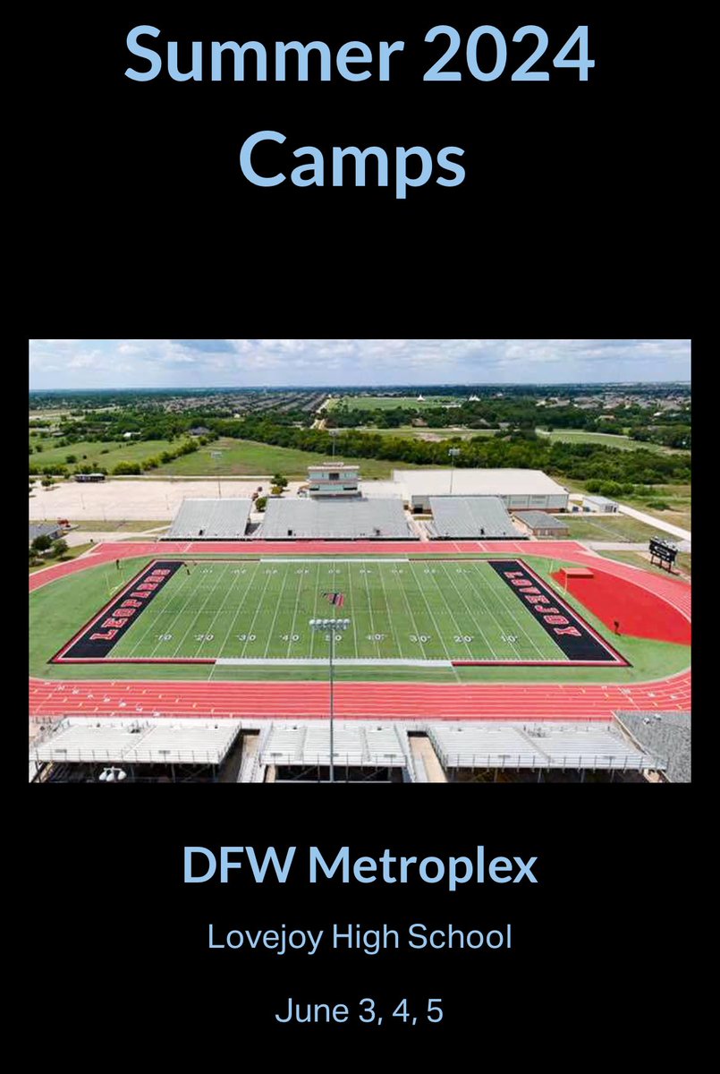 Registration for our 32nd summer camp is open. We’ll be working at Lovejoy HS June 3-5. Session 1: rising 5th - 8th grades. Session 2: rising 9th - 12th grades. All QBs & Skill Position Athletes are invited to attend & improve their 2024 on/off field performance. Link in bio.