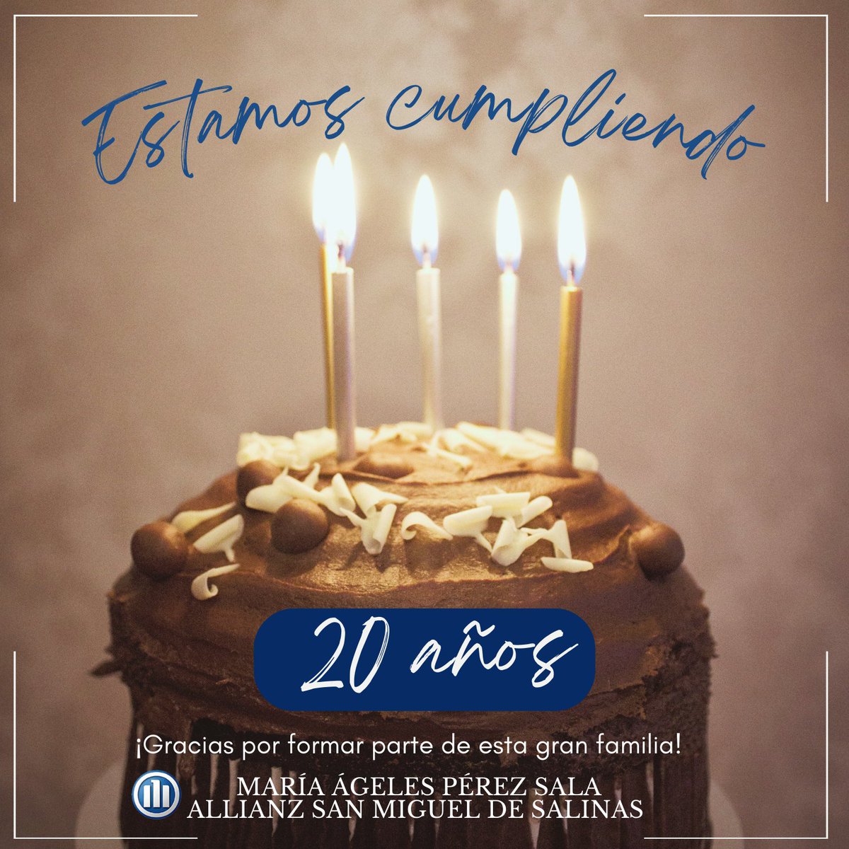GeliAllianz's tweet image. ¡¡ Van 20 !! 🎉🥂 ... y parece que fue ayer. 
Muchas gracias a todos. 

#geliconsejos #AllianzSanMigueldeSalinas #AllianzEspaña 
#familia #siemprecontigo #pormuchosmas