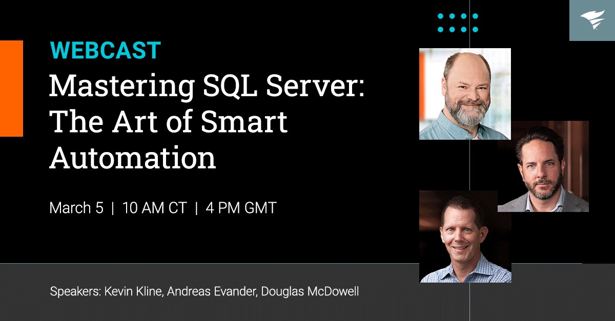 sql_steve's tweet image. Join industry leaders Kevin Kline, Andreas Evander, and Douglas McDowell LIVE on March 5, 2024, at 10 a.m. CT | 4 p.m. GMT.
Ready to master SQL? Register today: accelevents.com/e/Mastering-SQ…
#AutomationMasters #SolarWinds #DatabasePerformance