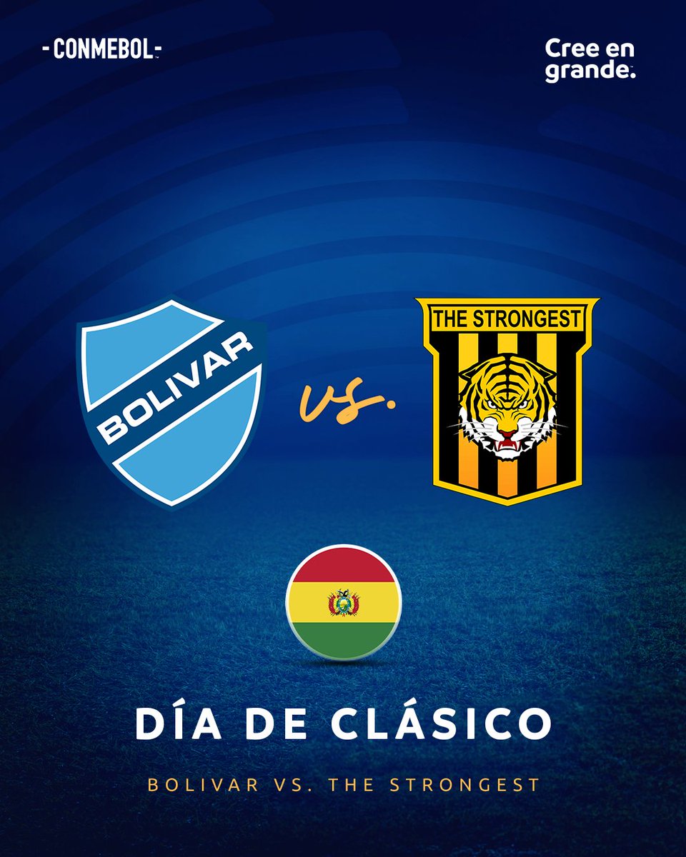 CONMEBOL's tweet photo. ¡Día de Clásico en Bolivia! 🇧🇴

Hoy juegan @Bolivar_Oficial y @ClubStrongest en La Paz 👏

¿Quién ganará? 🗣️

#CreeEnGrande https://t.co/Yjqc3eN3HZ