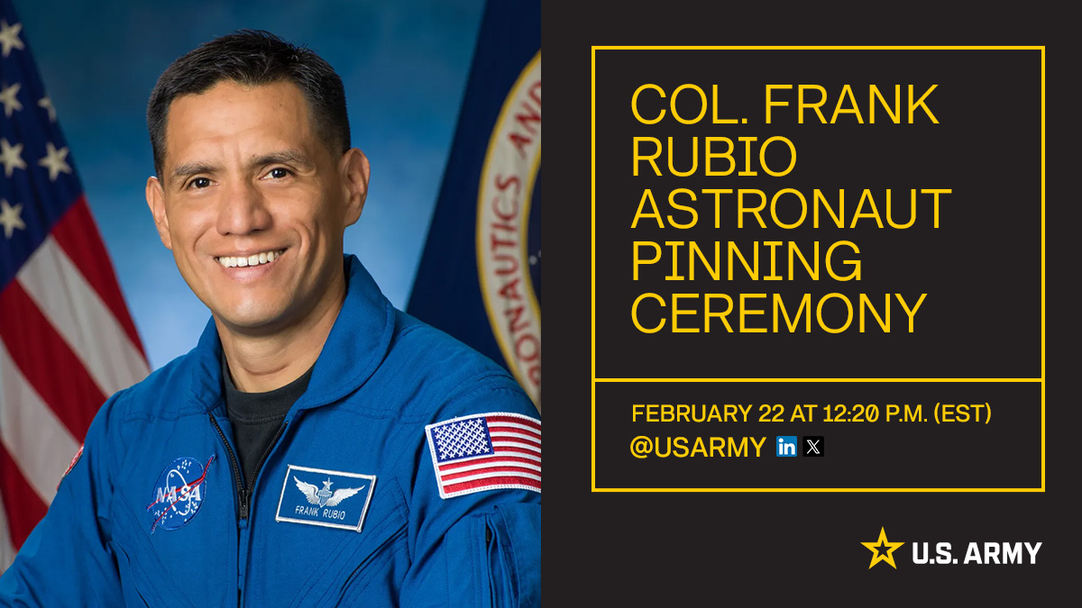 Tune in live tomorrow at 12:20 PM EST as we recognize COL Frank Rubio's record-breaking spaceflight and award his Army Astronaut Device! His career illustrates the many opportunities in the @USArmy - Blackhawk pilot, physician, & astronaut - he is the epitome of #BAYCB!
