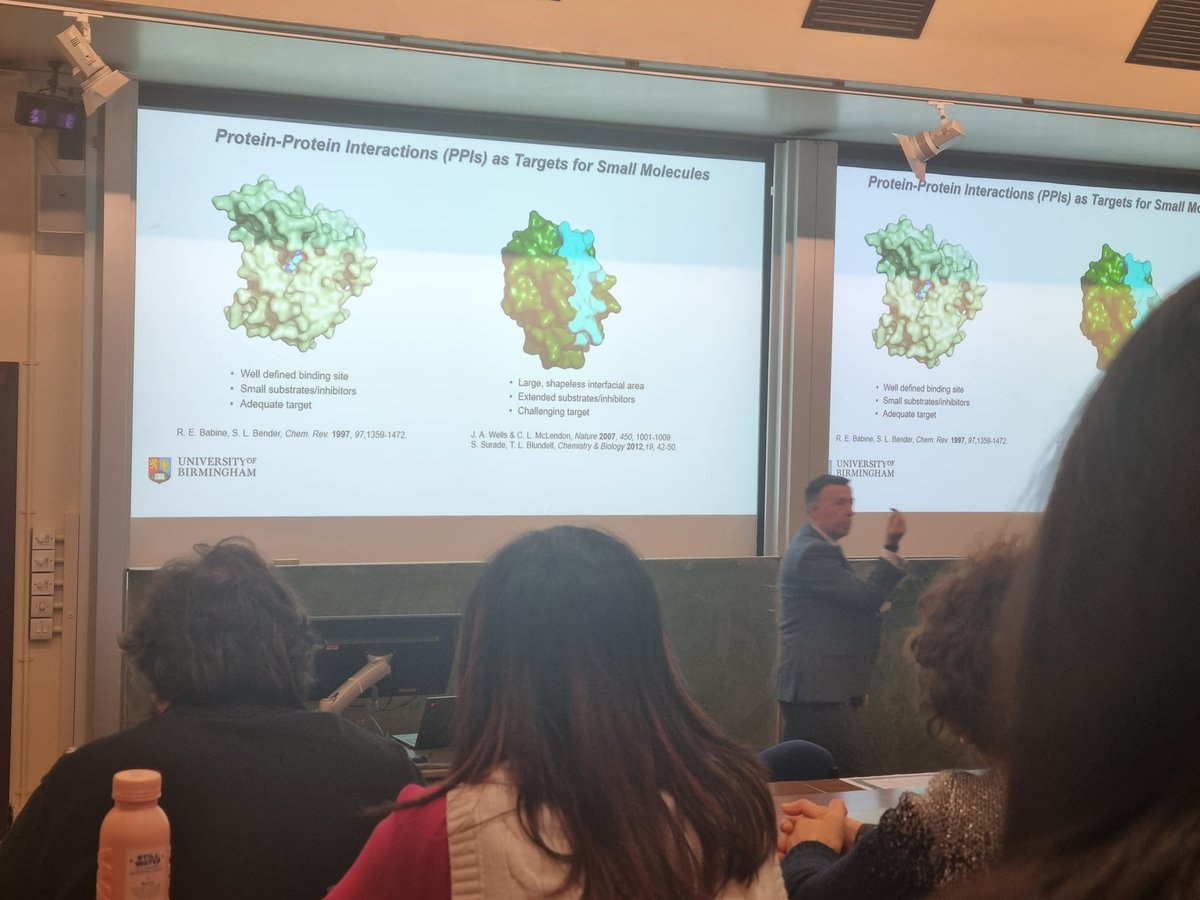 @UoBChemistry are having a brilliant evening celebrating the Inaugural Lecture of Prof Andy Wilson @AJWilsonGroup. Andy is discussing discuss how his research training in supramolecular chemistry has led him to protein-protein interactions (PPIs).🍾🥂