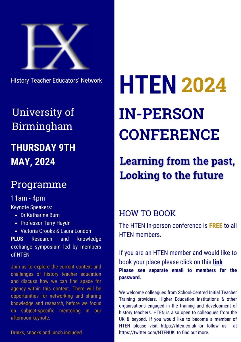 🔔🔔🔔Big News for @HTENUK . Our 2024 IN-PERSON Conference is now open for booking 🔔🔔🔔 @UCET_UK @NASBTT @histassoc @1972SHP @HERJ_Journal