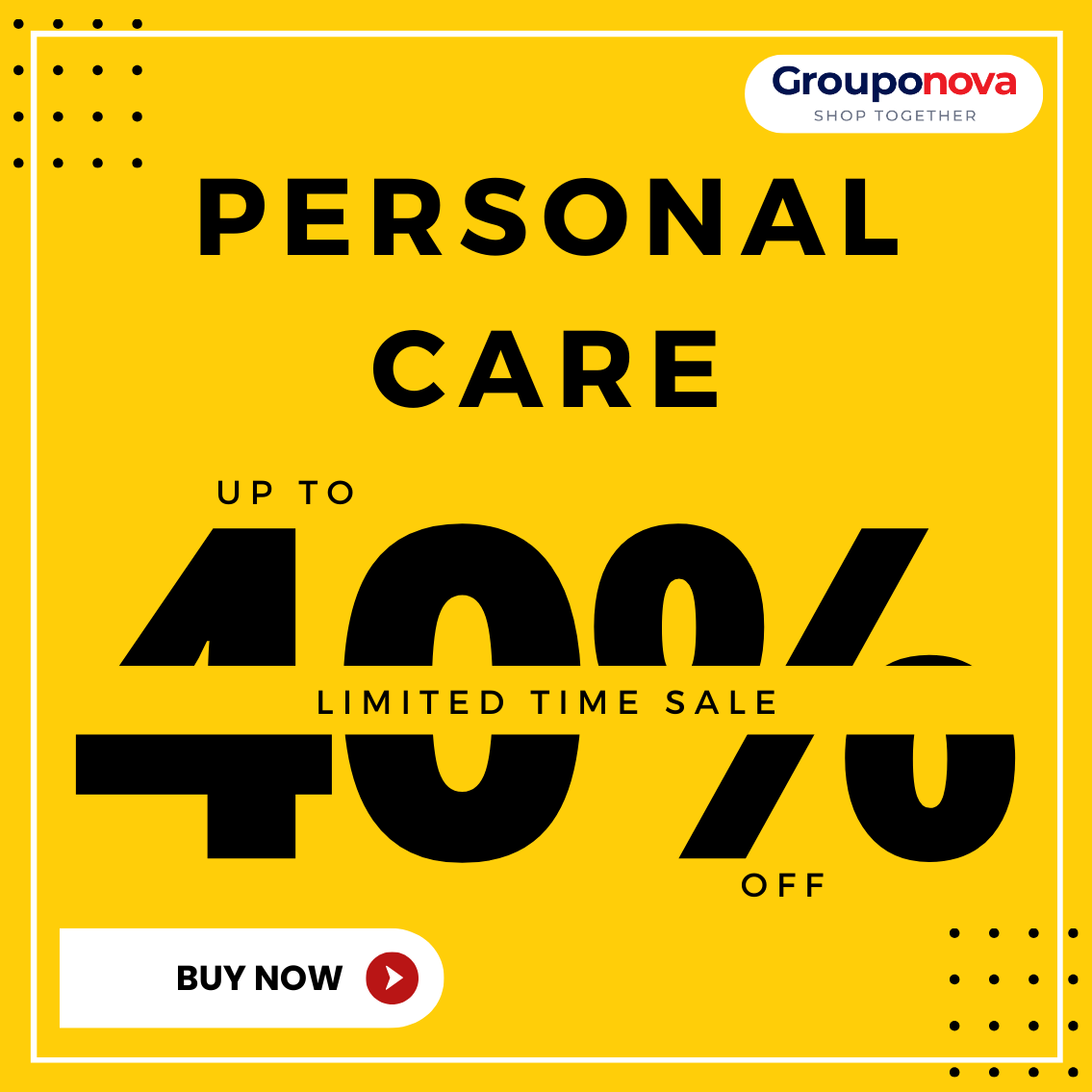Pamper yourself with amazing personal care products from grouponova.com

Get up to 40% off on shampoos, toothpastes, shaving creams, and more.

Shop now before it's too late.

#personalcare #grouponova #limitedtimesale #groupbuy #makeup