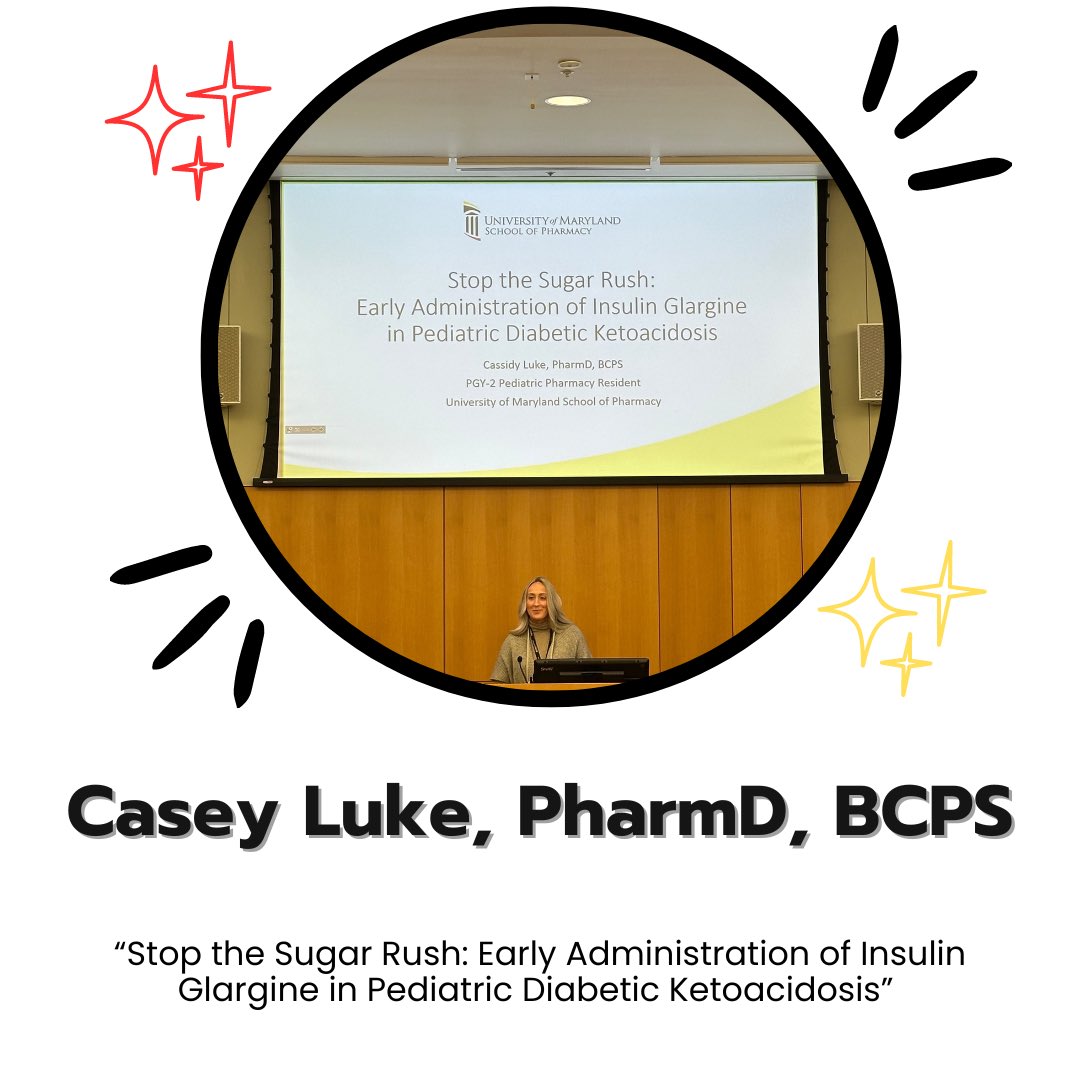 Our PGY-2 Pediatrics Pharmacy Resident Dr. Casey Luke presented her Pharmacotherapy Rounds Presentation on, “Stop the Sugar Rush: Early Administration of Insulin Glargine in Pediatric Diabetic Ketoacidosis.” Great job Casey! 🎉 #dka #umsop #ummc