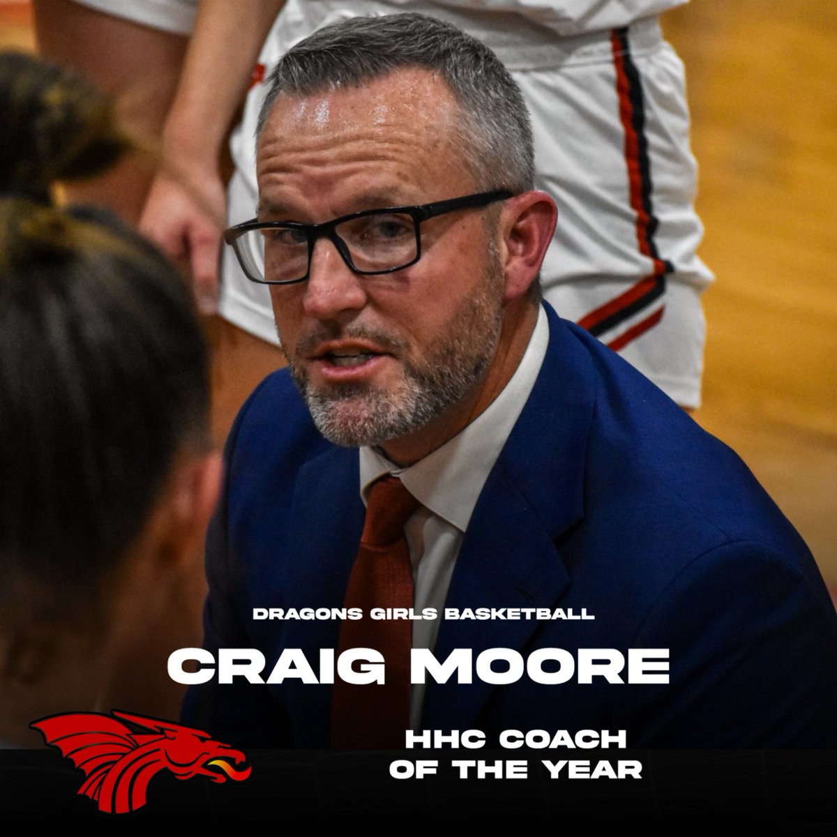 Congratulations to girls basketball coach Craig Moore, named the HHC Coach of the Year after leading the Dragons to their first conference title in five seasons. 📸 Aaron Smith