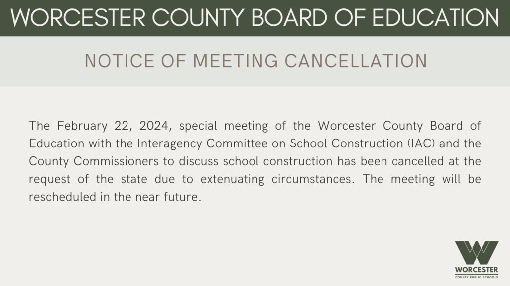 IMPORTANT BOE UPDATE: Tomorrow's special meeting of the Board of Education has been cancelled at the request of the State due to extenuating circumstances. The meeting will be rescheduled. Full details are in the image below.