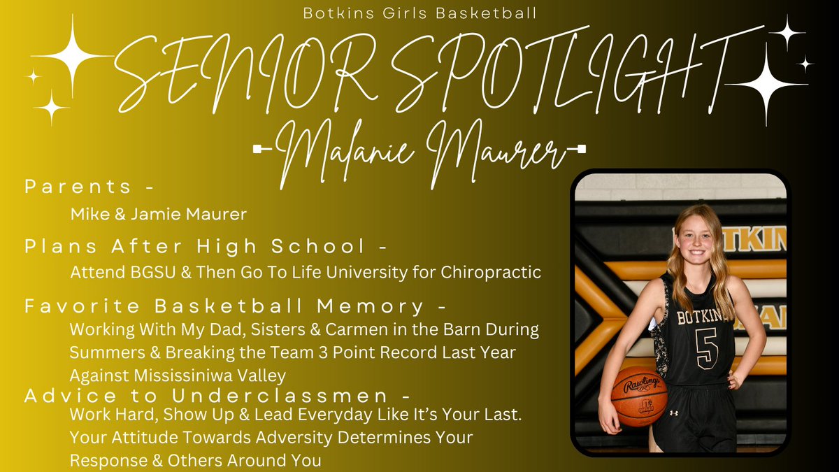 Our final senior is …

💛🏀🖤 MALANIE MAURER 🖤🏀💛