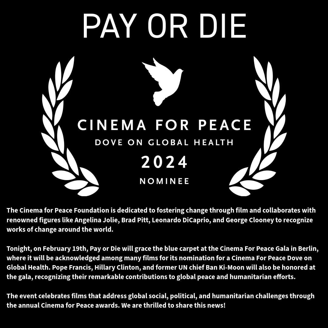 Congratulations to @PayorDieFilm for winning the Cinema for Peace Dove award on Global Health in Berlin! We're proud that our DocProject provided legal support for the film. law.yale.edu/yls-today/news… cc @craignewmark